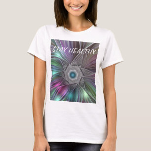 Colourful Flower Power Abstract Modern Fractal Art T-Shirt