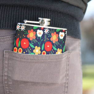 Colourful Flower Power hip flask