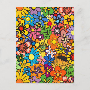 Colourful flower power postcard