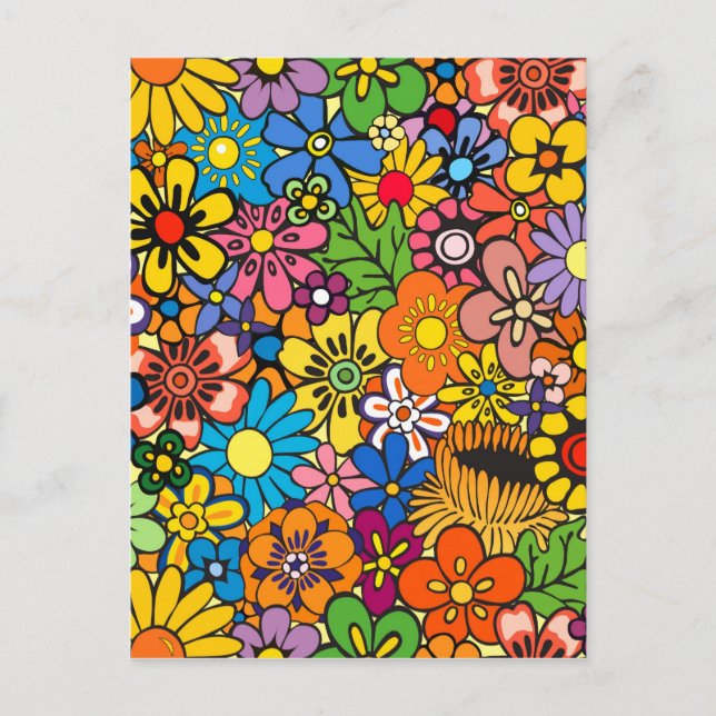 Colourful flower power postcard (Front)