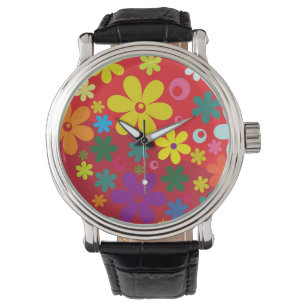Colourful Flower Power Red Watch
