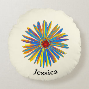 Colourful Flower Pretty Modern Art Personalized Round Pillow