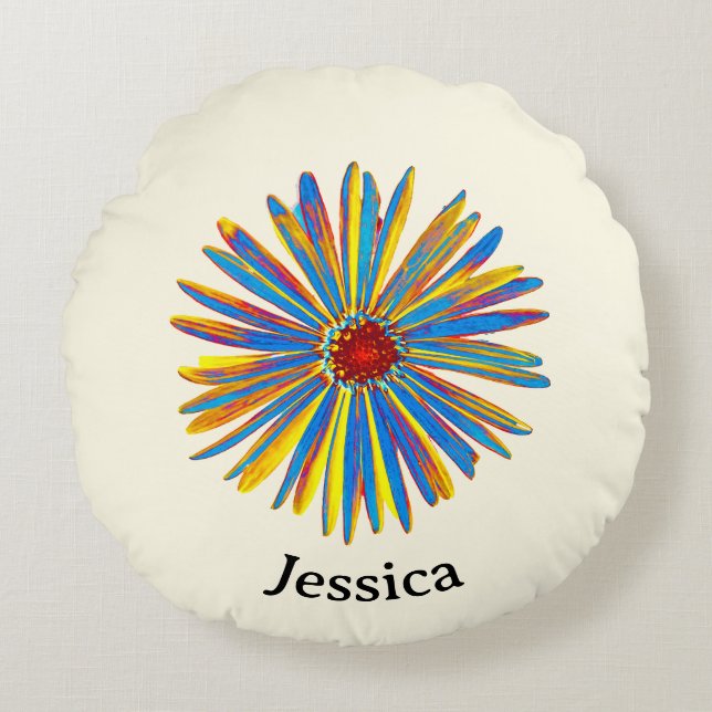 Colourful Flower Pretty Modern Art Personalized Round Pillow (Front)