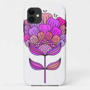 Colourful flower retro groovy pink mauve wavy iPhone 11 case