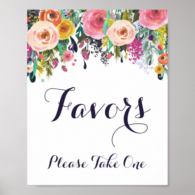 Colourful Flower Shower Favours Please Take One Si Poster (Front)