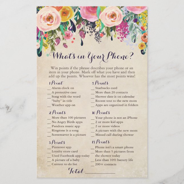 Colourful Flower What's in Your Phone Game, Vintag (Front)