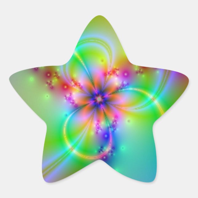 Colourful Flower With Ribbons Star Sticker (Front)