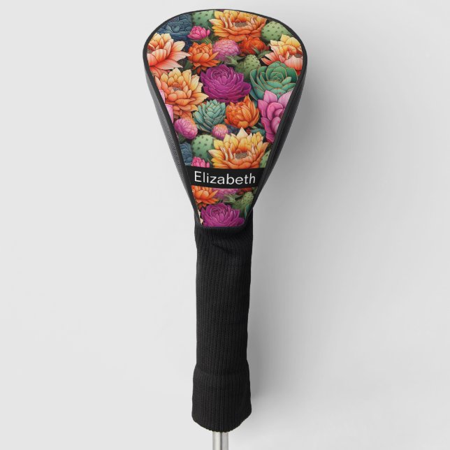 Colourful Flowering Cactus Personalized Golf Head Cover (Front)