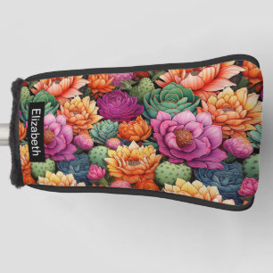 Colourful Flowering Cactus Personalized Golf Head Cover