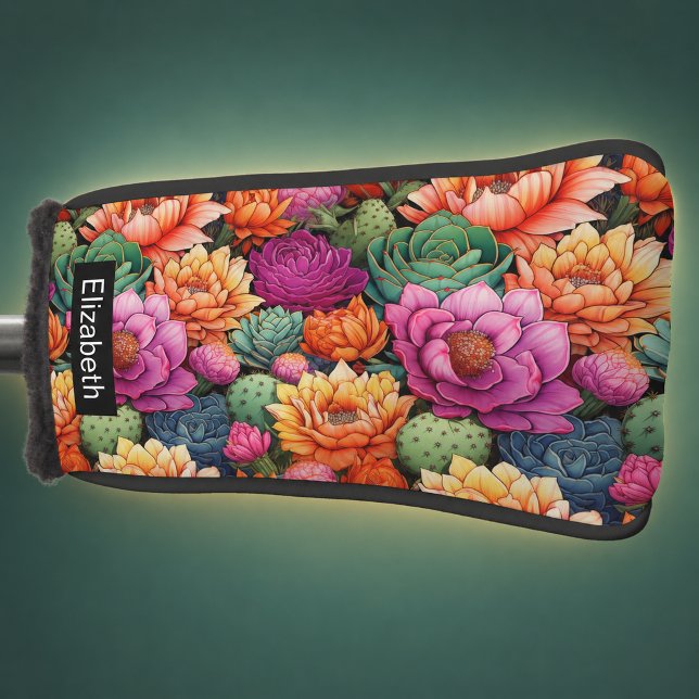 Colourful Flowering Cactus Personalized Golf Head Cover (colorful flowering cactus personalized golf club cover for women)