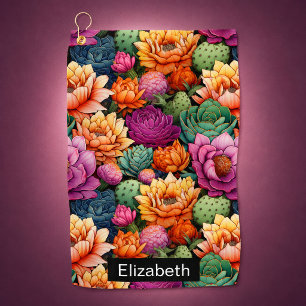 Colourful Flowering Cactus Personalized Golf Towel