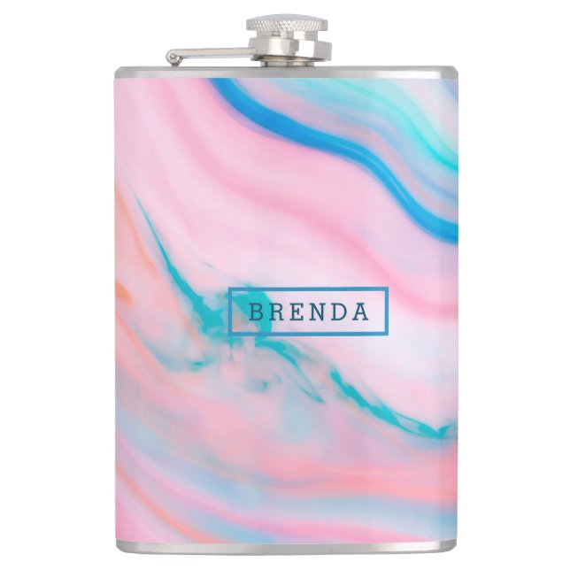 Colourful flowering chloral agate marble hip flask (Front)
