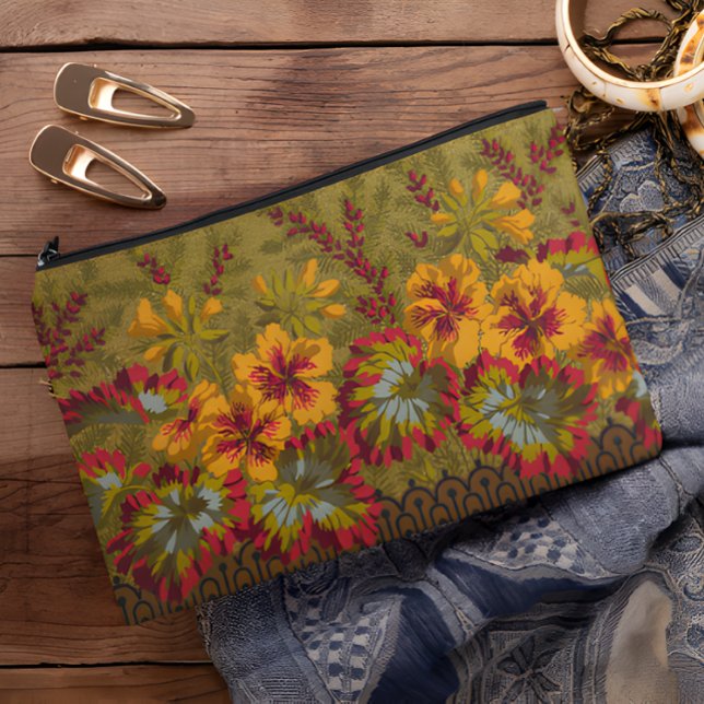 Colourful Flowering Nasturtiums Berries And Twigs Accessory Pouch (Colorful Flowering Nasturtiums Berries And Twigs Accessory Pouch On Wooden Table)