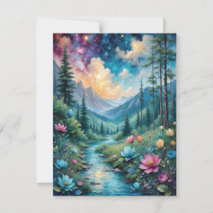 Colourful flowers a Stream and Wild Nature Postcard