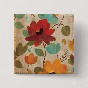Colourful Flowers and Buds 2 Inch Square Button
