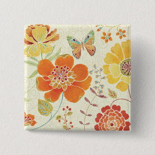 Colourful Flowers and Butterflies 2 Inch Square Button