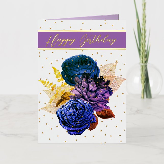  Colourful Flowers and Gold Accents Birthday  Foil Greeting Card (Front)
