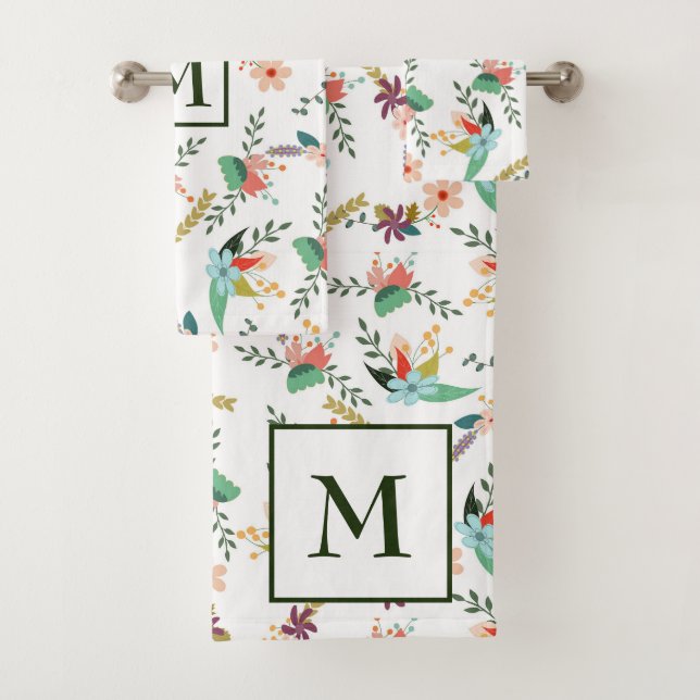 Colourful Flowers And Leaves Bath Towel Set (Insitu)