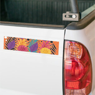 colourful flowers and leaves on a black background bumper sticker