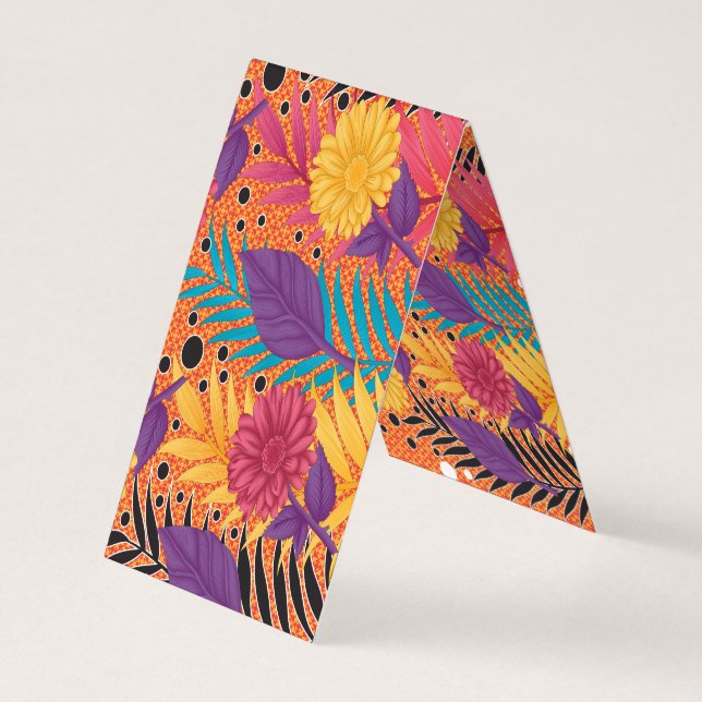 colourful flowers and leaves on a black background business card (Back)