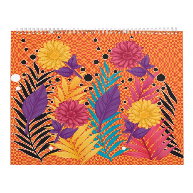 colourful flowers and leaves on a black background calendar (Cover)