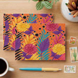 colourful flowers and leaves on a black background envelope