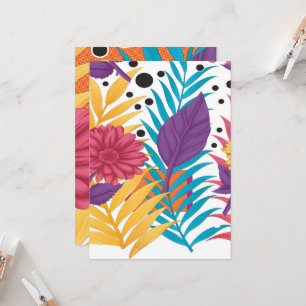 colourful flowers and leaves on a black background invitation