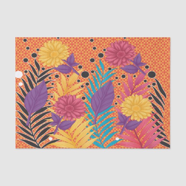 colourful flowers and leaves on a black background tissue paper (Front)