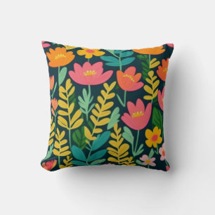 Colourful flowers and leaves throw pillow