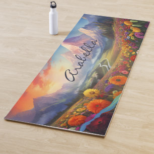 Colourful Flowers And Mountains Nature Meditation Yoga Mat