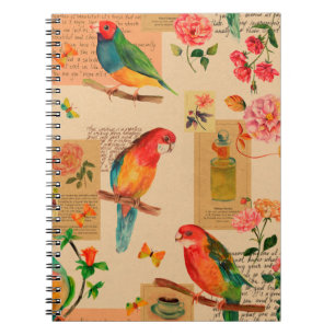Colourful flowers and parrots pattern notebook