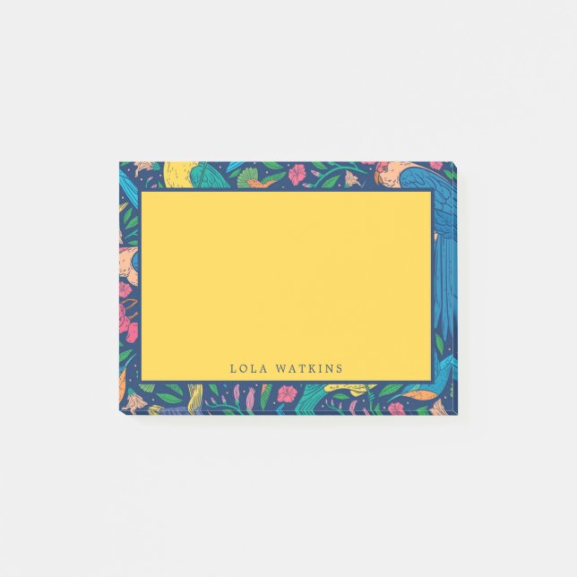 Colourful Flowers and Parrots Post-it Notes (Front)