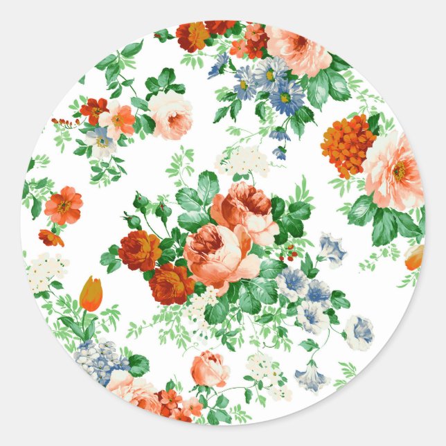 Colourful Flowers And Pink & Red Roses Classic Round Sticker (Front)