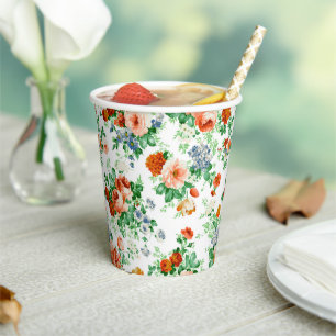 Colourful Flowers And Pink & Red Roses Paper Cups