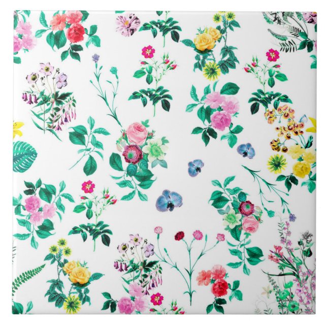 Colourful Flowers Beautiful Floral Ceramic Tile (Front)