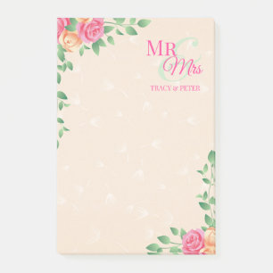 Colourful Flowers Beige Background Post-it Notes