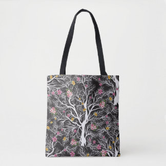 Colourful Flowers: Black Tree Seamless Tote Bag