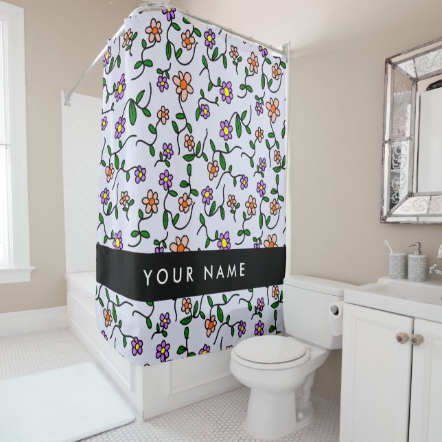 Colourful Flowers, Blue Background, Black (In Situ)