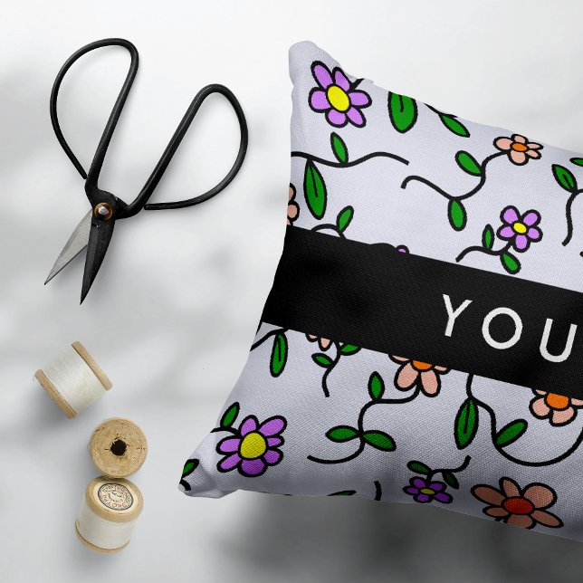 Colourful Flowers, Blue Background, Black Accent Pillow (Creator Uploaded)