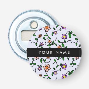 Colourful Flowers, Blue Background, Black Bottle Opener