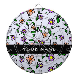Colourful Flowers, Blue Background, Black Dartboard