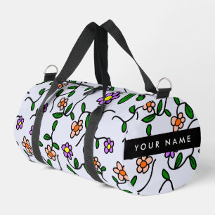 Colourful Flowers, Blue Background, Black Duffle Bag