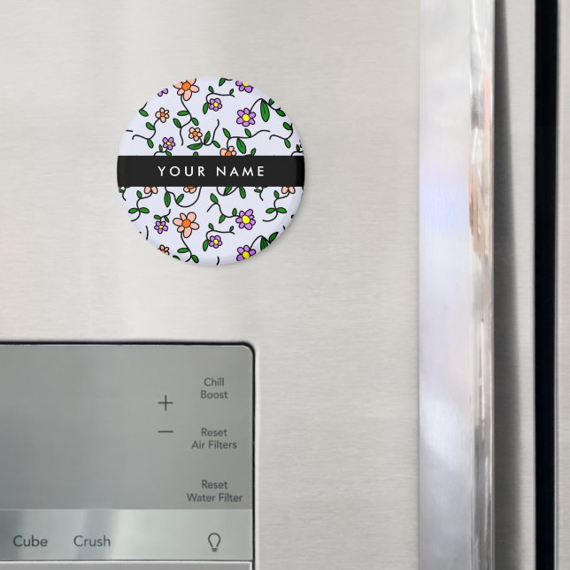 Colourful Flowers, Blue Background, Black Magnet (In Situ (Fridge))