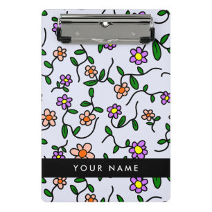 Colourful Flowers, Blue Background, Black Mini Clipboard