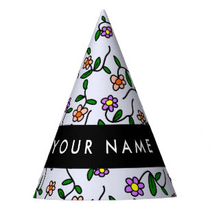 Colourful Flowers, Blue Background, Black Party Hat