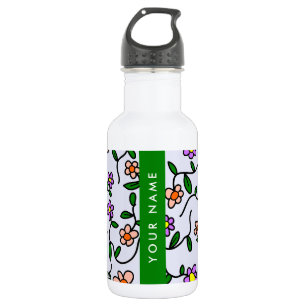 Colourful Flowers, Blue Background, Green 532 Ml Water Bottle