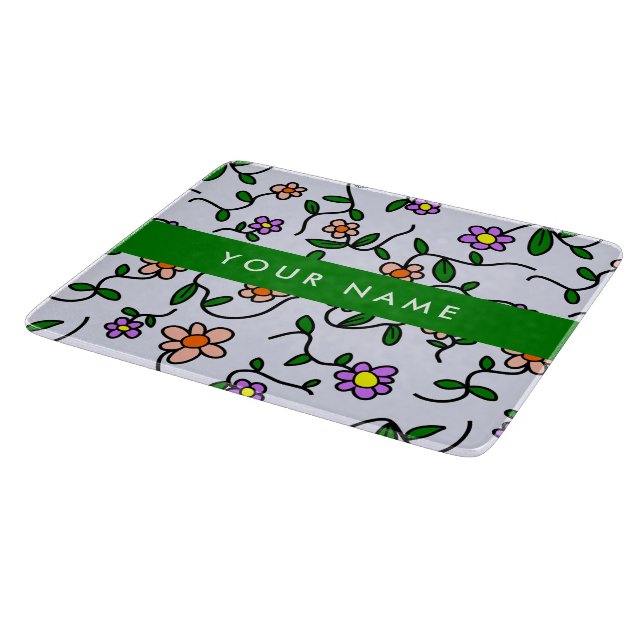 Colourful Flowers, Blue Background, Green Cutting Board (Corner)