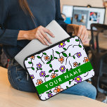 Colourful Flowers, Blue Background, Green Laptop Sleeve<br><div class="desc">Elegant,  stylish and sophisticated pattern with colourful flowers and greenery. Modern and trendy gift,  perfect for the floral design lover in your life. Personalize by adding your name,  nickname,  monogram or initials.</div>