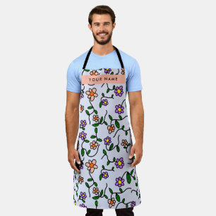 Colourful Flowers, Blue Background, Orange Apron