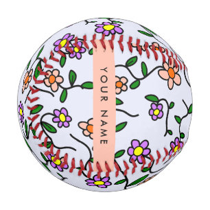Colourful Flowers, Blue Background, Orange Baseball